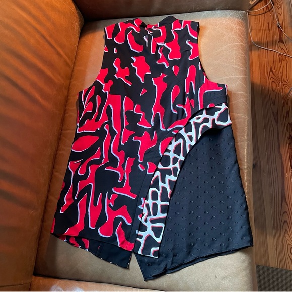 Proenza Schouler asymmetrical animal red black printed white made in usa silk - Picture 5 of 6